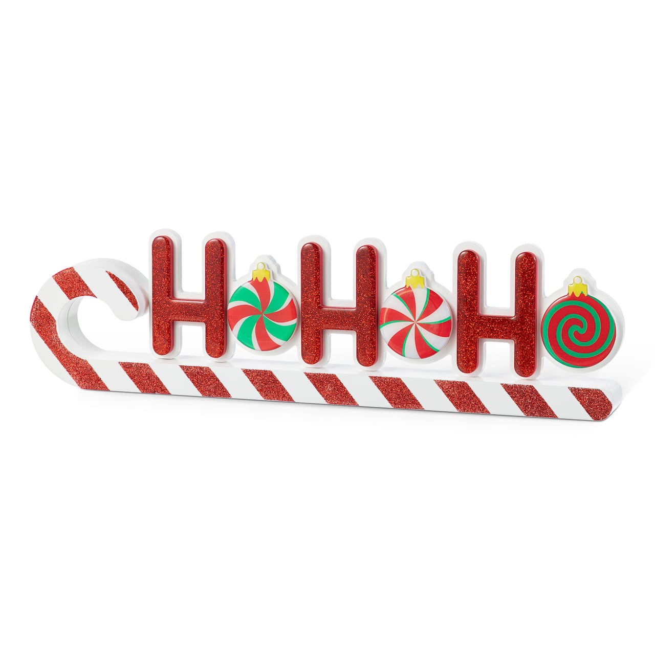 Glitzhome® 19" Christmas Wooden Epoxy HOHOHO Candy Cane Table Decor